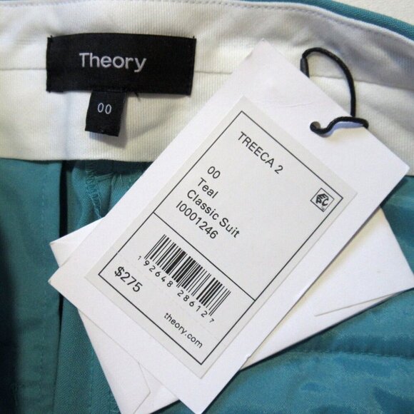 NWT Theory Treeca in Teal Classic Suit Stretch Wool Ankle Pants 00 - Picture 4 of 6
